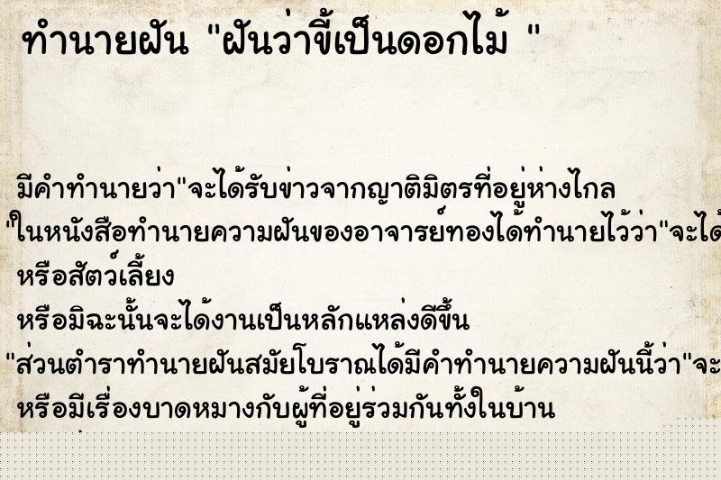 ทำนายฝัน ฝันว่าขี้เป็นดอกไม้ 